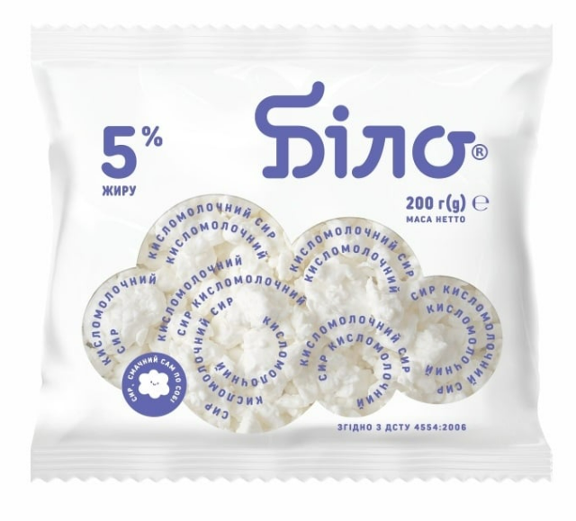 Сир кисломолочний БІЛО 200 г, 5 %, п/ет